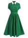 Green 1940s Contrast Shirt Collar Dress
