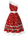 Red 1950s Candy Cane One-Shoulder Dress