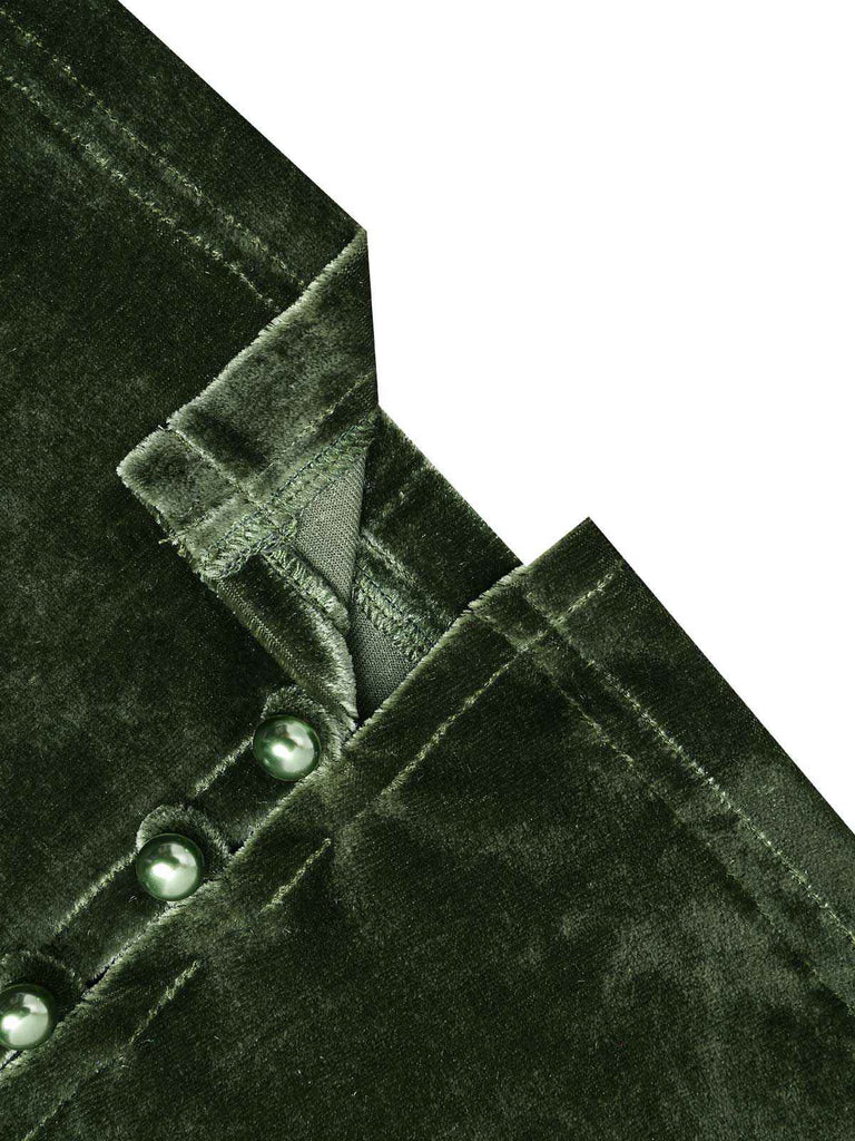 Red 1940s Deep V-Neck Pearl Velvet Dress