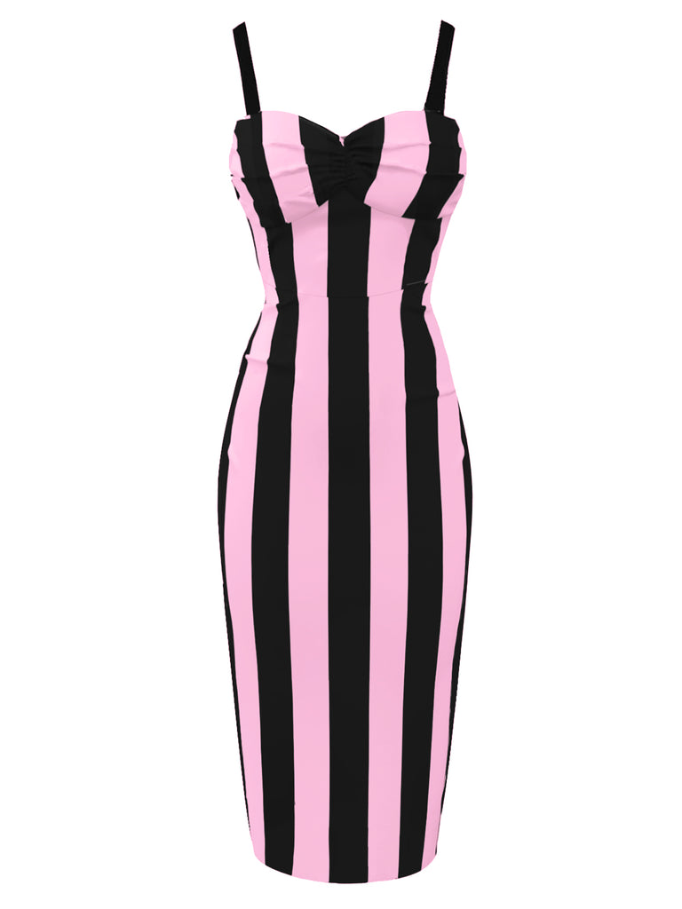 Black 1960s Vertical Stripe Straps Pencil Dress