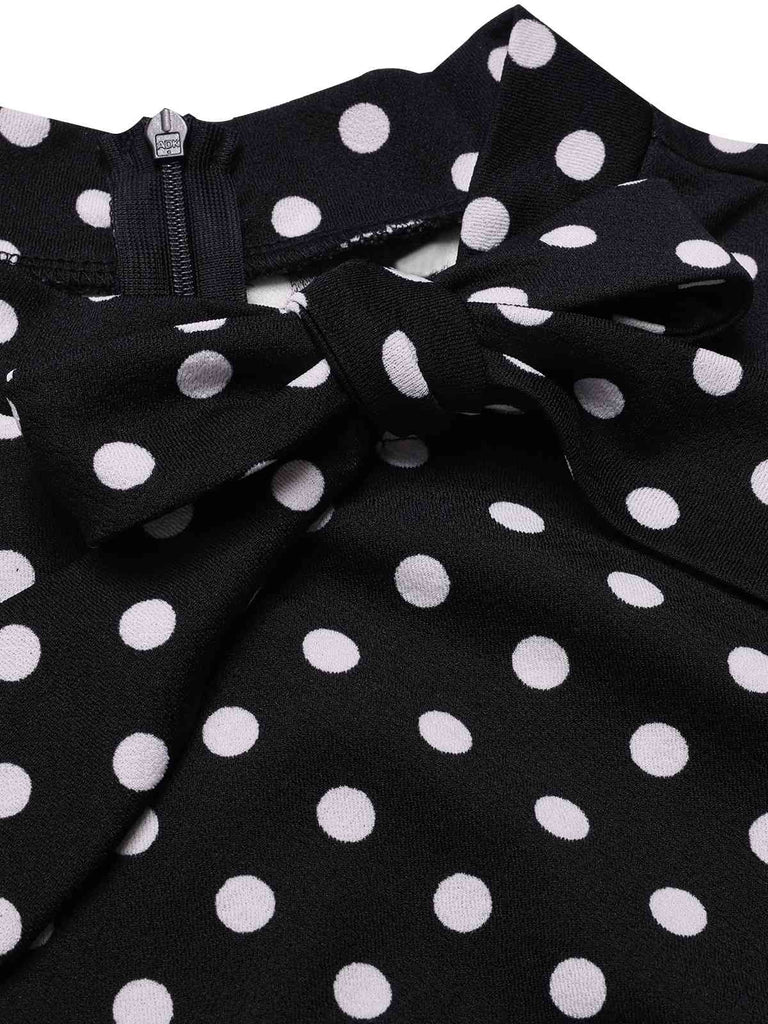 Black 1960s Tie Neck Polka Dots Dress