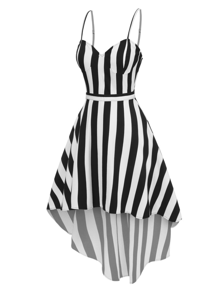 1950s Spaghetti Strap Halloween Sweetheart Neck Stripes Dress