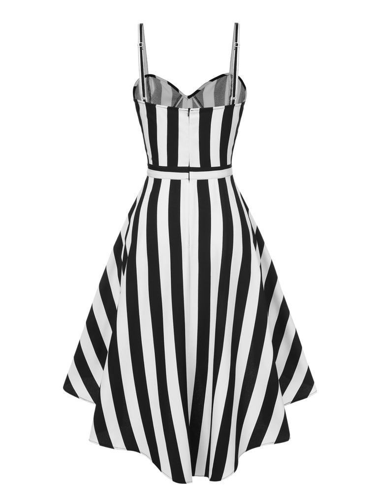 1950s Spaghetti Strap Halloween Sweetheart Neck Stripes Dress