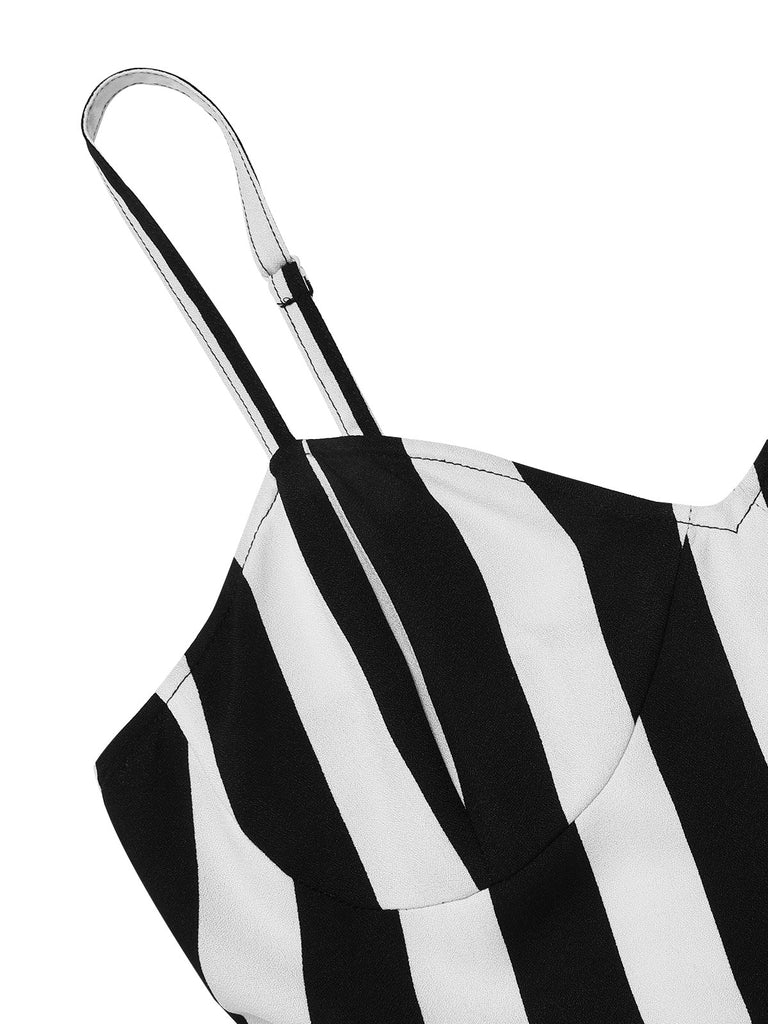 1950s Spaghetti Strap Halloween Sweetheart Neck Stripes Dress
