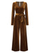 Dark Brown 1930s Solid V-Neck Velvet Jumpsuit