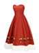 Red 1950s Christmas Strapless Bow Fur Trim Dress