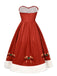 Red 1950s Christmas Strapless Bow Fur Trim Dress