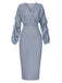 Blue 1960s Polka Dot V-Neck Pencil Dress