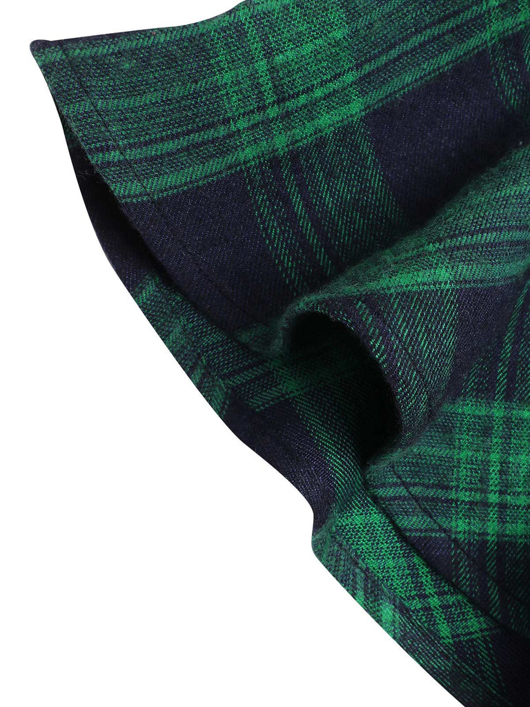 1930s Crew Neck Tartan Plaid Belted Mermaid Dress
