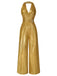Gold 1970s Solid V-Neck Halter Jumpsuit