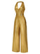 Gold 1970s Solid V-Neck Halter Jumpsuit