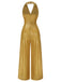 Gold 1970s Solid V-Neck Halter Jumpsuit