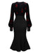 Black 1930s Rose Velvet Fishtail Dress