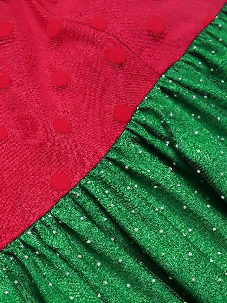 Red & Green 1950s Christmas Polka Dots Dress
