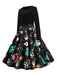 Black 1950s Christmas Print Belted Dress