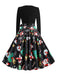 Black 1950s Christmas Print Belted Dress