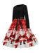 Black 1950s Christmas Print Belted Dress