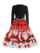 Black 1950s Christmas Print Belted Dress