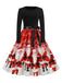 Black 1950s Christmas Print Belted Dress
