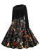 Black 1950s Christmas Print Belted Dress