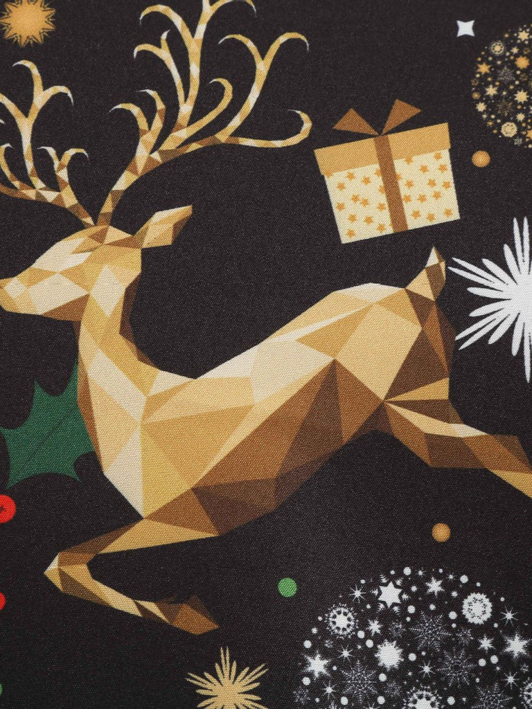Black 1950s Christmas Print Belted Dress