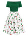Green 1950s Off-Shoulder Christmas Patchwork Dress