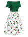 Green 1950s Off-Shoulder Christmas Patchwork Dress
