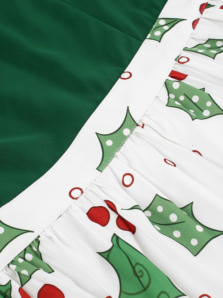 Green 1950s Off-Shoulder Christmas Patchwork Dress