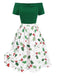 Green 1950s Off-Shoulder Christmas Patchwork Dress