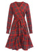 Red 1960s Tartan Plaids Ruffle Hem Belted Dress
