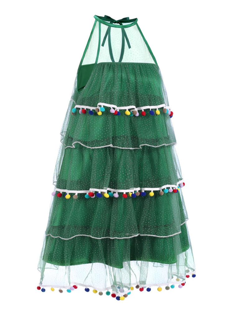 Green 1960s Pom-Pom Christmas Tree Dress