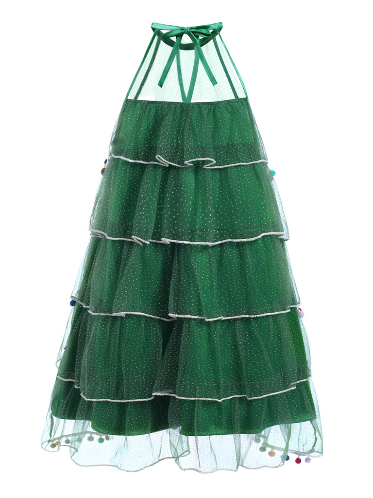 Green 1960s Pom-Pom Christmas Tree Dress