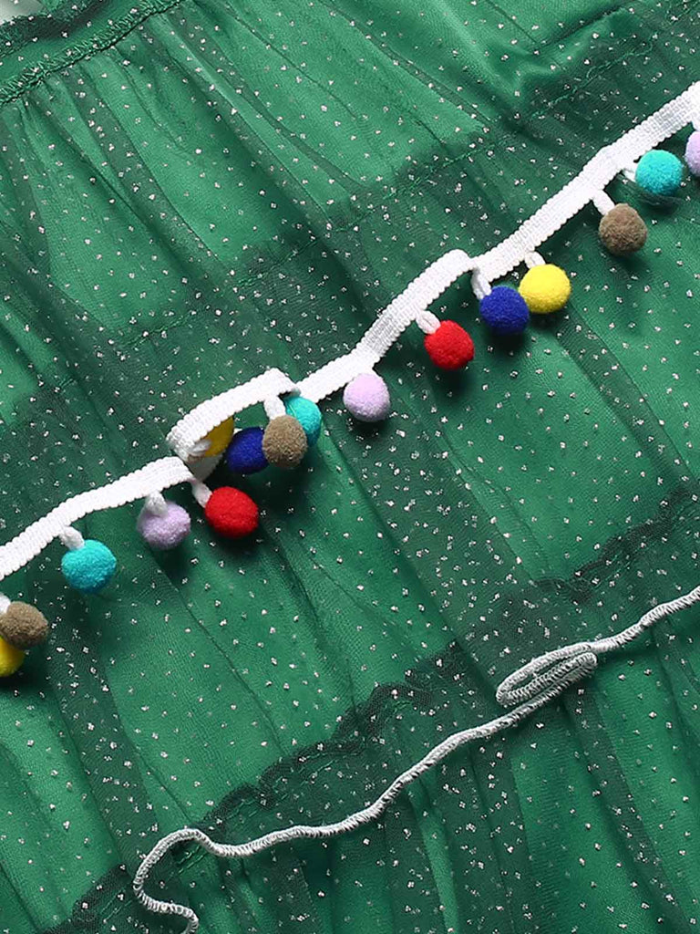 Green 1960s Pom-Pom Christmas Tree Dress