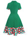 Green 1940s Colorful Plaid Notched Collar Dress
