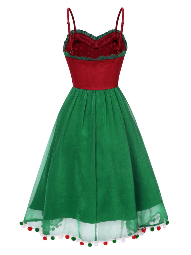 Red 1950s Christmas Polka Dot Mesh Dress