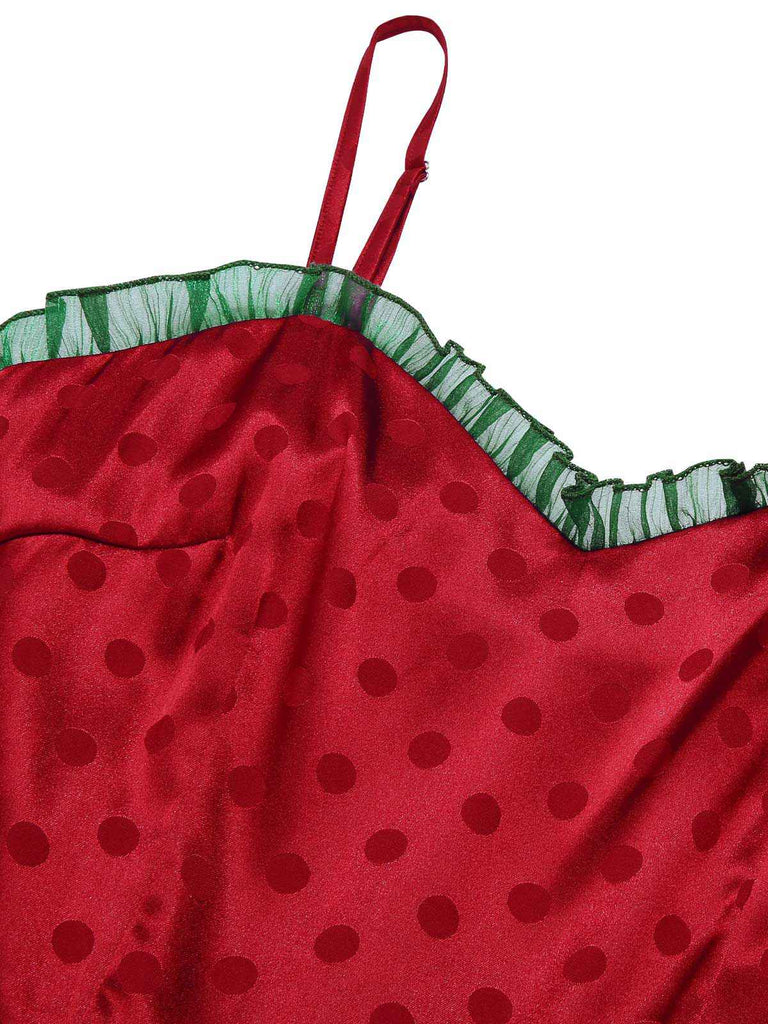 Red 1950s Christmas Polka Dot Mesh Dress