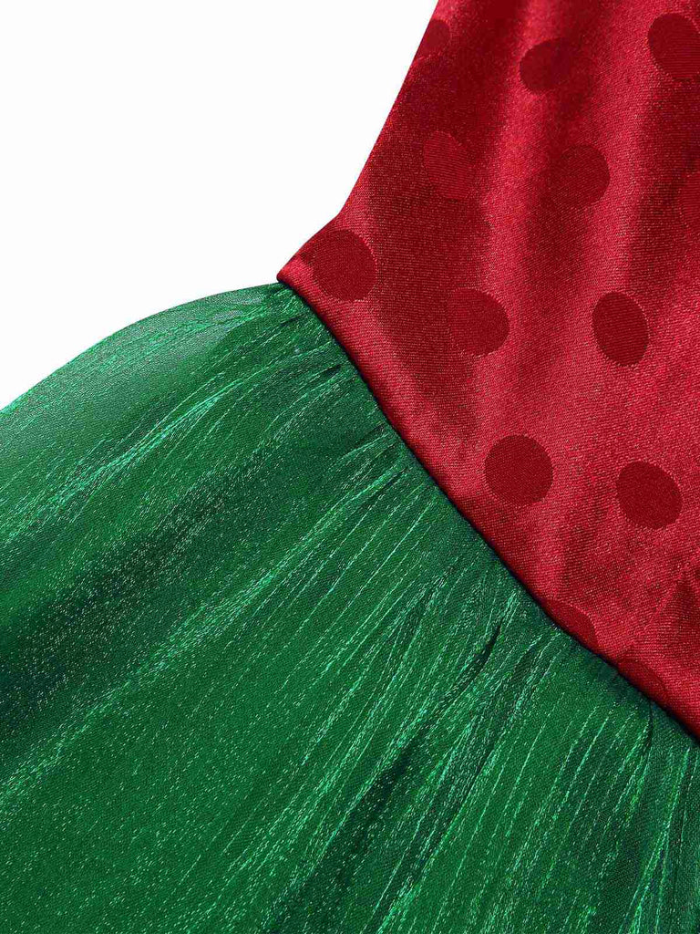 Red 1950s Christmas Polka Dot Mesh Dress
