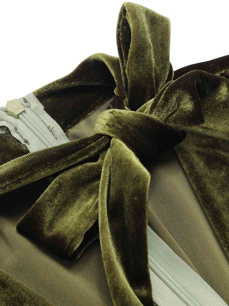 Green 1940s Tie Neck Velvet Jumpsuit