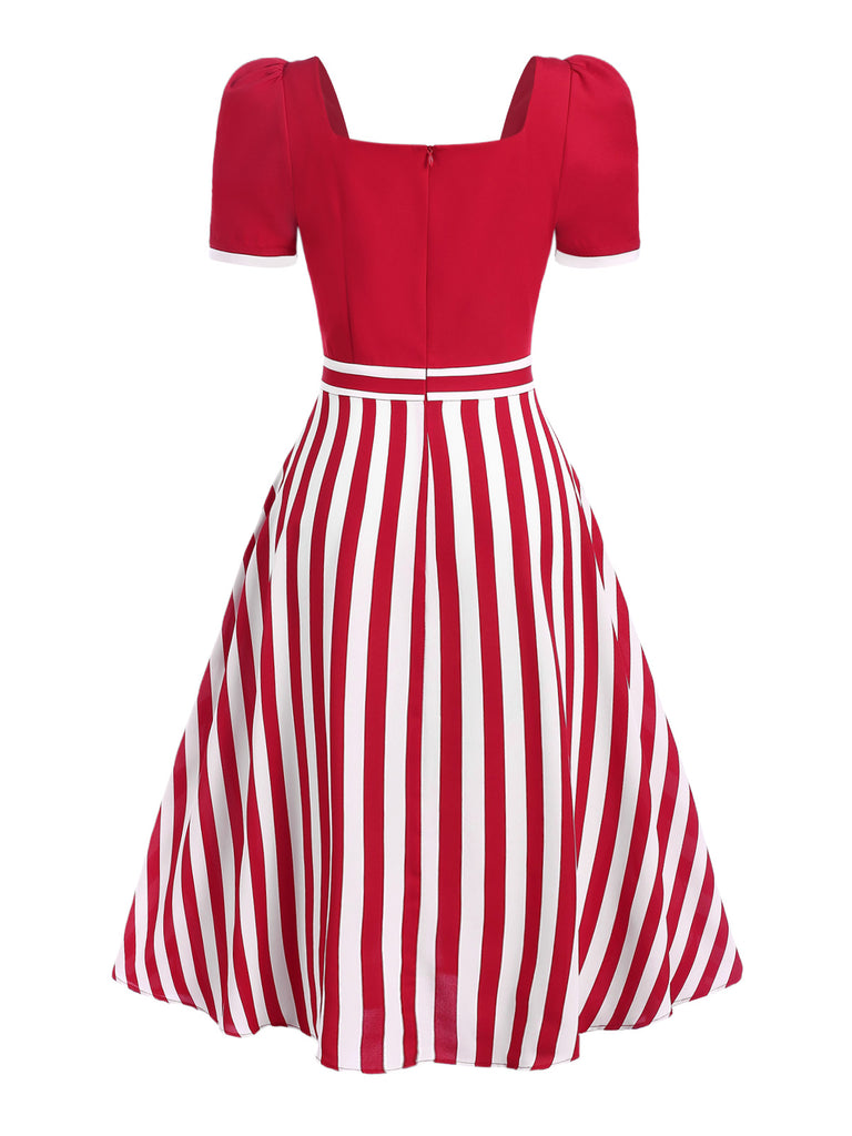 Red 1950s Striped Bow Dress