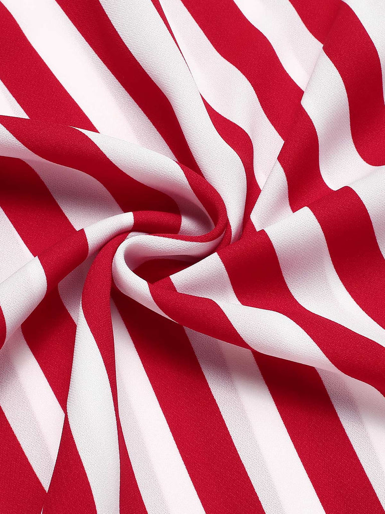 Red 1950s Striped Bow Dress