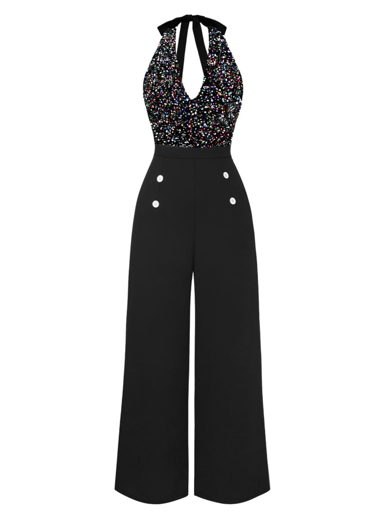 Gold 1930s Halter Neck Sequined Jumpsuit