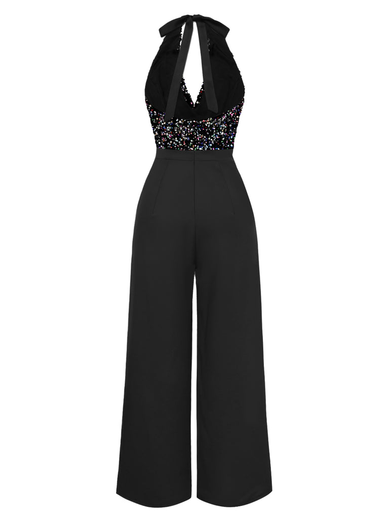 Gold 1930s Halter Neck Sequined Jumpsuit