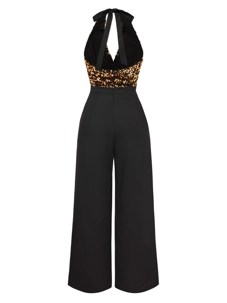 Gold 1930s Halter Neck Sequined Jumpsuit