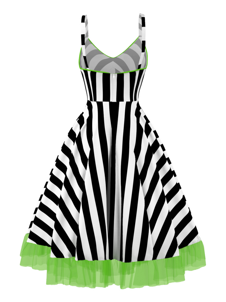 Black&Pink 1950s Striped Fluorescent Black Lace Dress