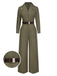 Green 1930s Solid Lapel Belted Jumpsuit