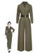 Green 1930s Solid Lapel Belted Jumpsuit