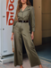 Green 1930s Solid Lapel Belted Jumpsuit