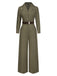 Green 1930s Solid Lapel Belted Jumpsuit