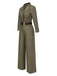 Green 1930s Solid Lapel Belted Jumpsuit