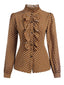 Brown 1950s Dots Ruffle Stand Collar Blouse